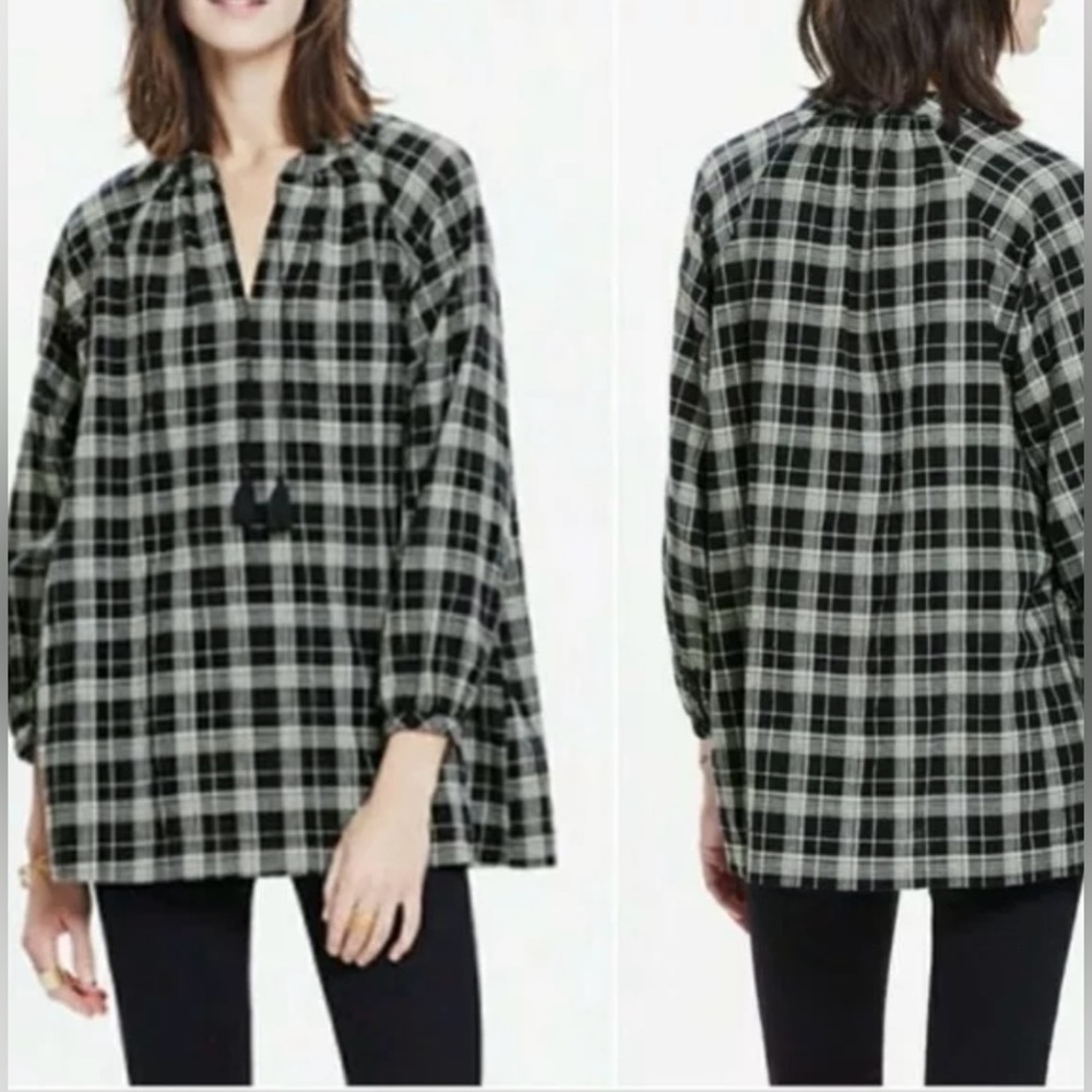 Madewell Navy Plaid Top
